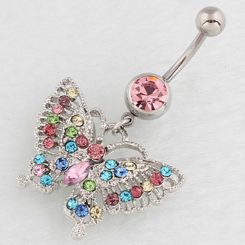 Piercing nombril avec pendentif papillon en acier inoxydable_voghion.com