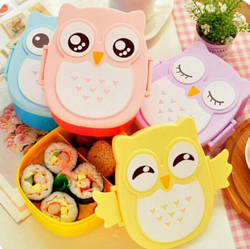 Plastic cartoon children's owl lunch box student lunch box lunch box manufacturer free spoon Y-137