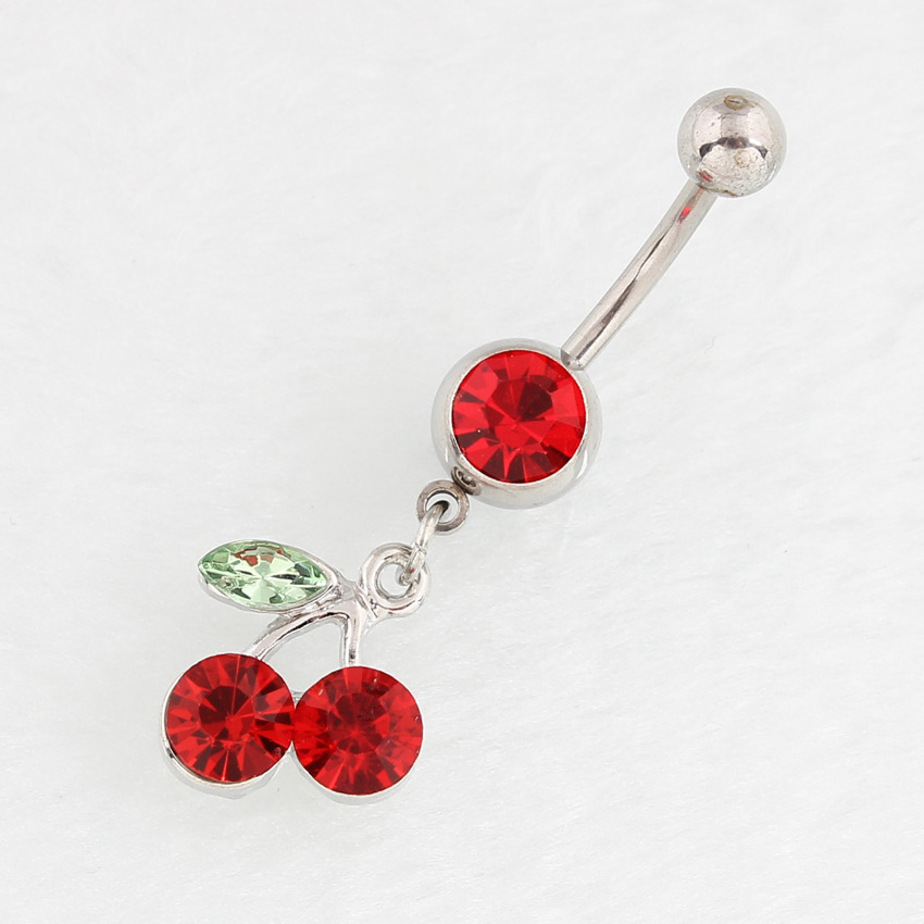 Directement du fabricant : Anneaux de nombril avec pendentifs cerise, clous en acier inoxydable de qualité médicale, piercing corporel_voghion.com