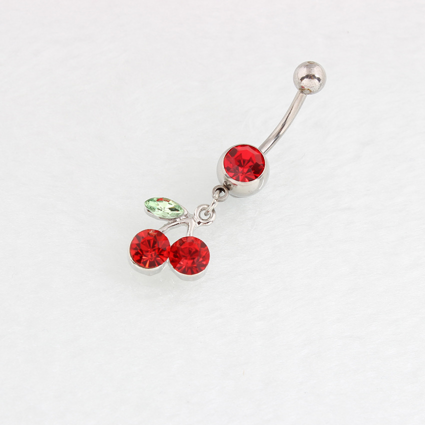 Directement du fabricant : Anneaux de nombril avec pendentifs cerise, clous en acier inoxydable de qualité médicale, piercing corporel_voghion.com