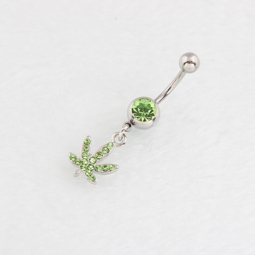 Piercing nombril feuille d'érable avec strass en acier_voghion.com