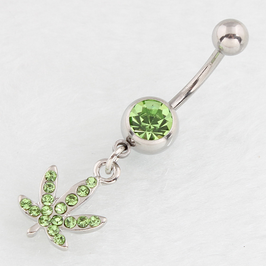 Piercing nombril feuille d'érable avec strass en acier_voghion.com