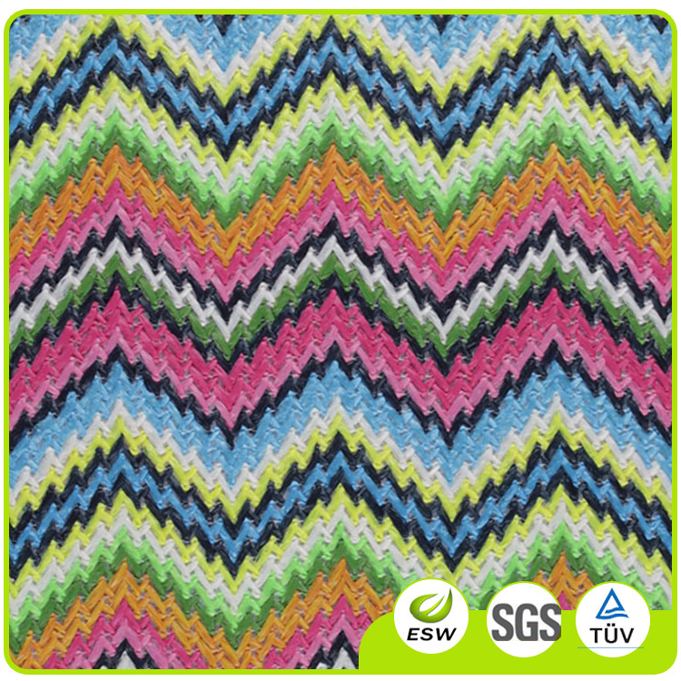混编PP仿草编织布 彩色波浪条纹草编布 PP编织面料