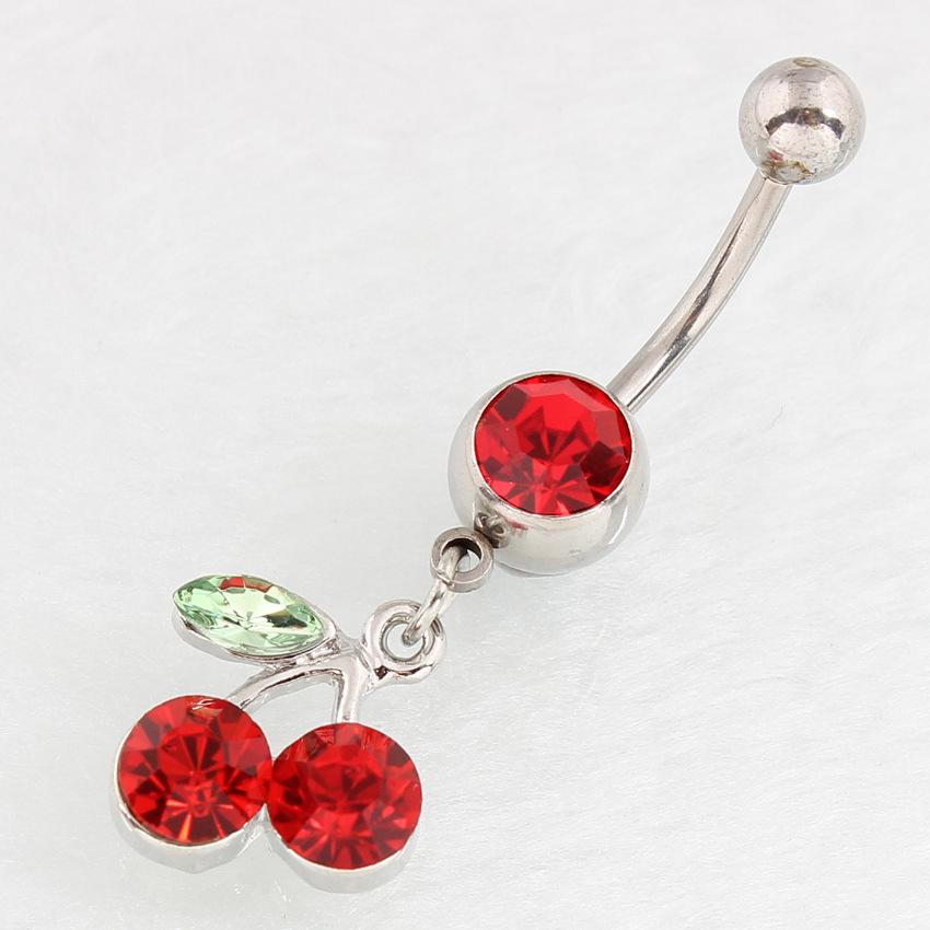 Directement du fabricant : Anneaux de nombril avec pendentifs cerise, clous en acier inoxydable de qualité médicale, piercing corporel_voghion.com