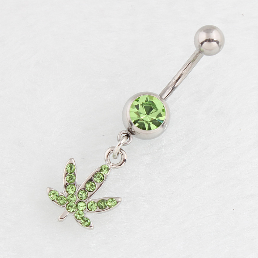 Piercing nombril feuille d'érable avec strass en acier_voghion.com