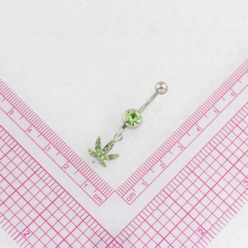 Piercing nombril feuille d'érable avec strass en acier_voghion.com