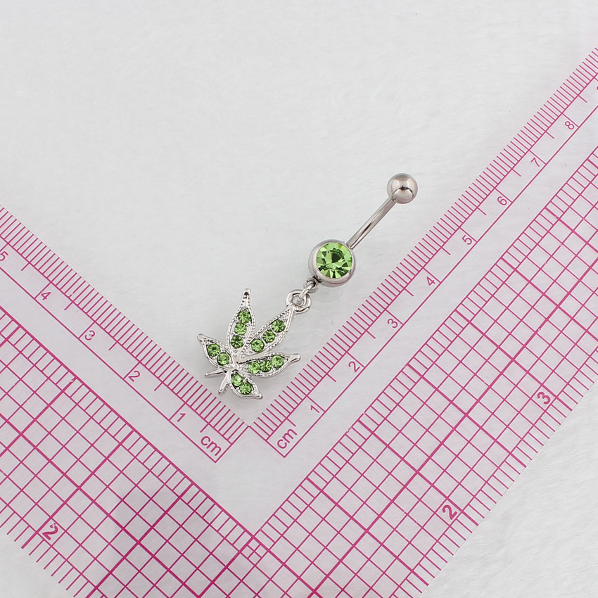 Navel Ring With Maple Leaf Pendant Diamond-studded Belly Piercing_voghion.com