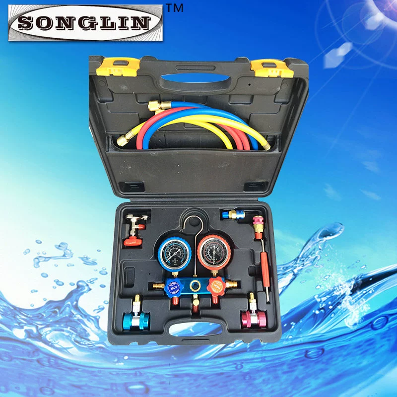 Специализированный двухголовочный манометр для заправки автомобильных кондиционеров, ударопрочный манометр высокого давления, манометр для измерения давления хладагента.