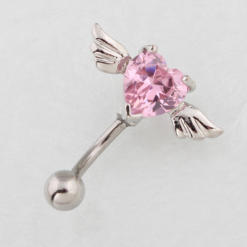 Navel Ring With Inverted Heart-shaped Wings, Medical Stainless Steel Curved Bar Body Piercing, Retail And Wholesale_voghion.com