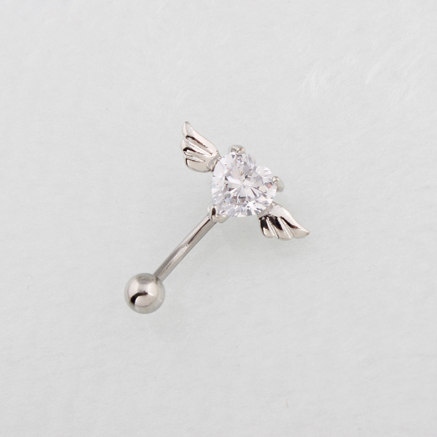 Navel Ring With Inverted Heart-shaped Wings, Medical Stainless Steel Curved Bar Body Piercing, Retail And Wholesale_voghion.com