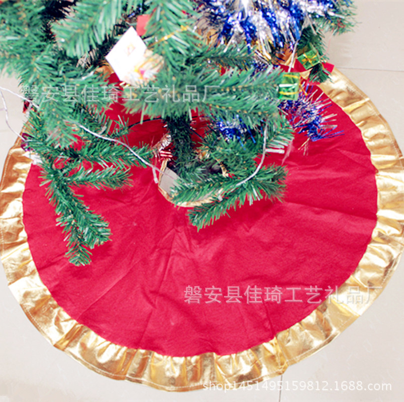 Falda para árbol de Navidad con ribete dorado, regalo de Navidad, accesorio de adorno navideño rojo con ribete dorado.