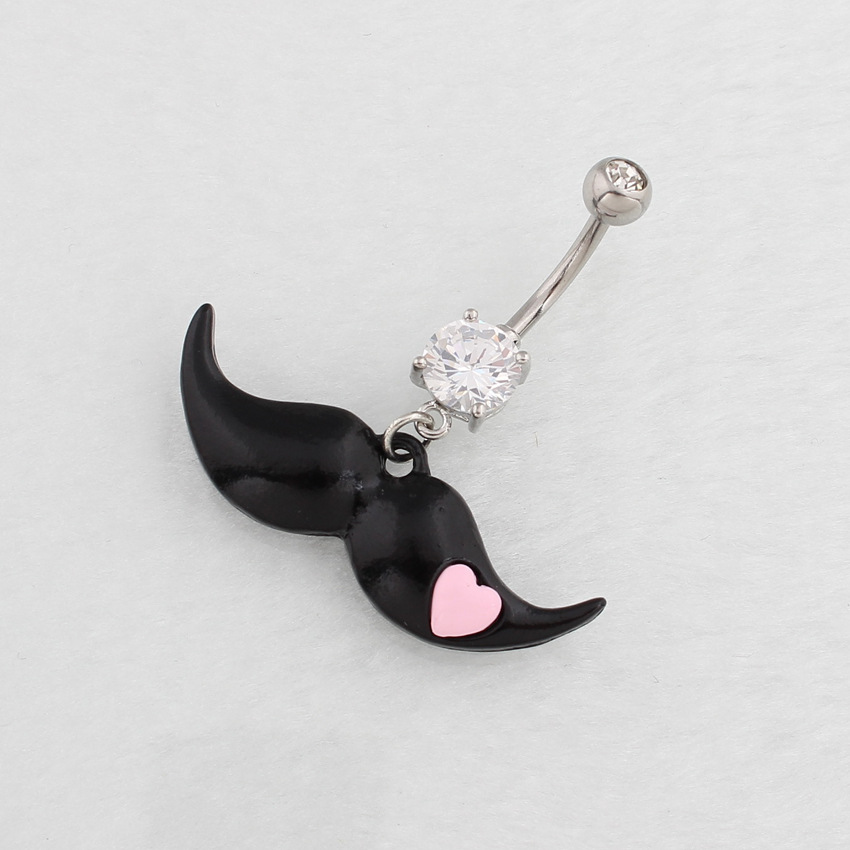 Piercing de umbigo com zircônia formato bigode aço inoxidável_voghion.com