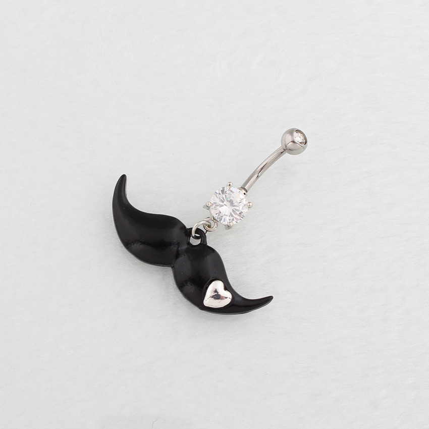 Piercing de umbigo com zircônia formato bigode aço inoxidável_voghion.com
