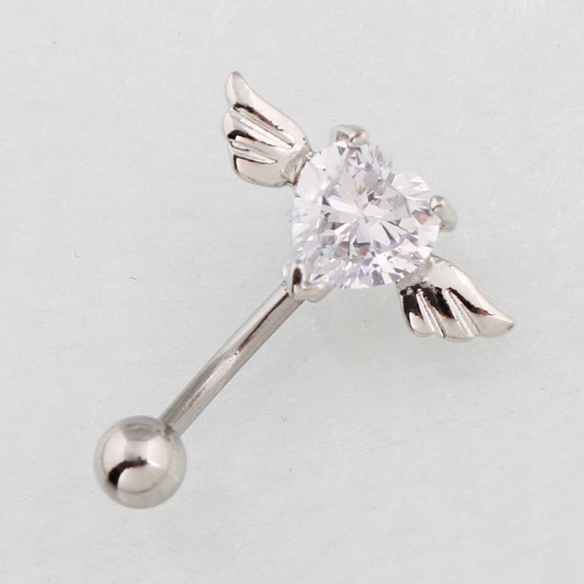 Navel Ring With Inverted Heart-shaped Wings, Medical Stainless Steel Curved Bar Body Piercing, Retail And Wholesale_voghion.com