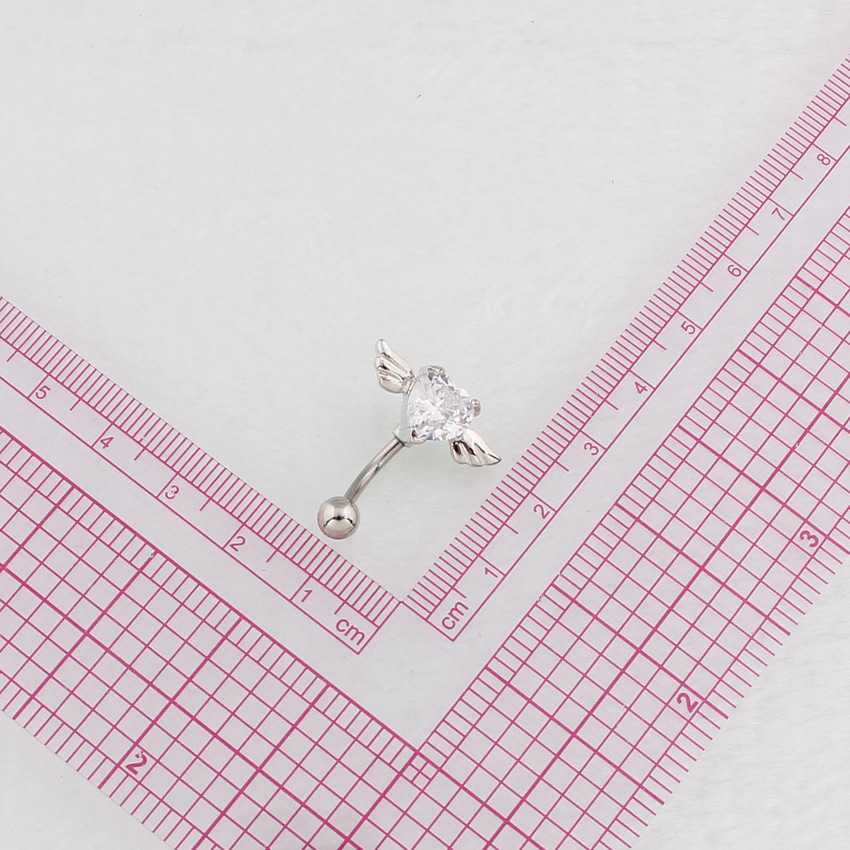 Navel Ring With Inverted Heart-shaped Wings, Medical Stainless Steel Curved Bar Body Piercing, Retail And Wholesale_voghion.com