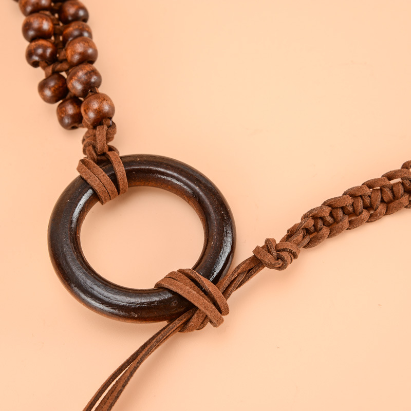 Cintura in stile etnico da donna in stile bohémien con gonna lunga e catena in vita con decorazione a nodo maglione e cintura con fibbia in legno_voghion.com