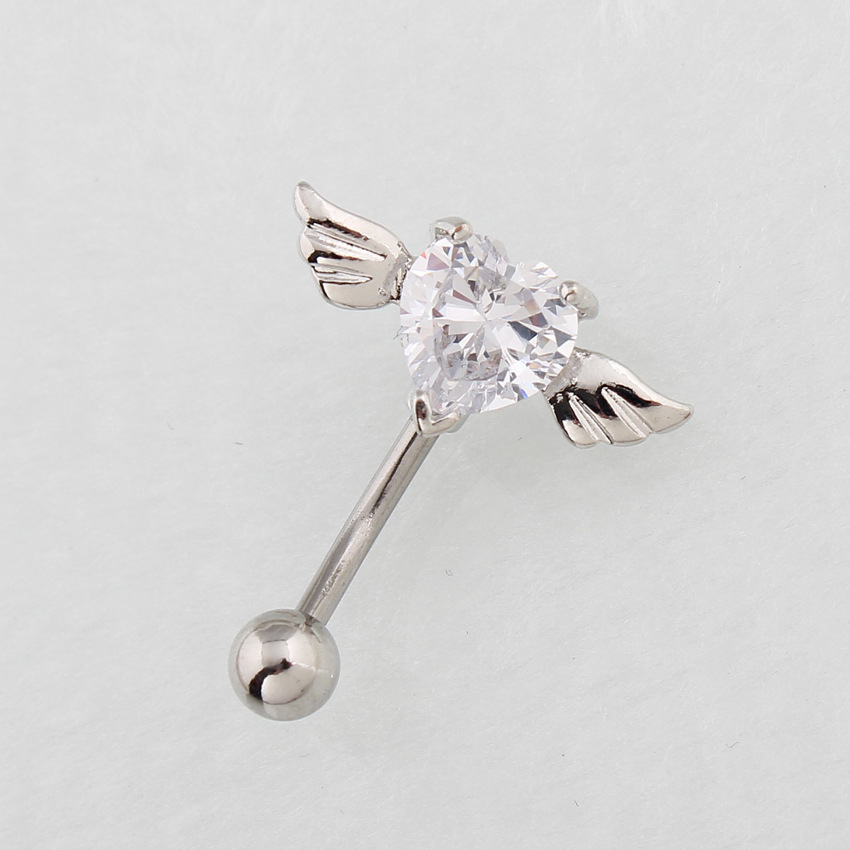 Navel Ring With Inverted Heart-shaped Wings, Medical Stainless Steel Curved Bar Body Piercing, Retail And Wholesale_voghion.com