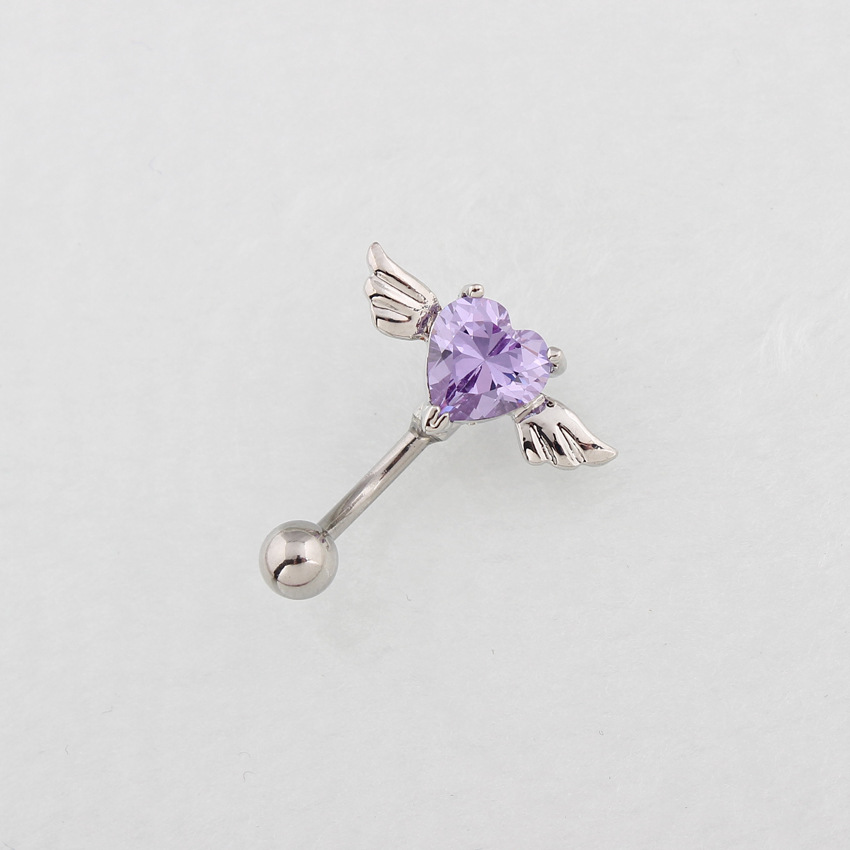 Navel Ring With Inverted Heart-shaped Wings, Medical Stainless Steel Curved Bar Body Piercing, Retail And Wholesale_voghion.com
