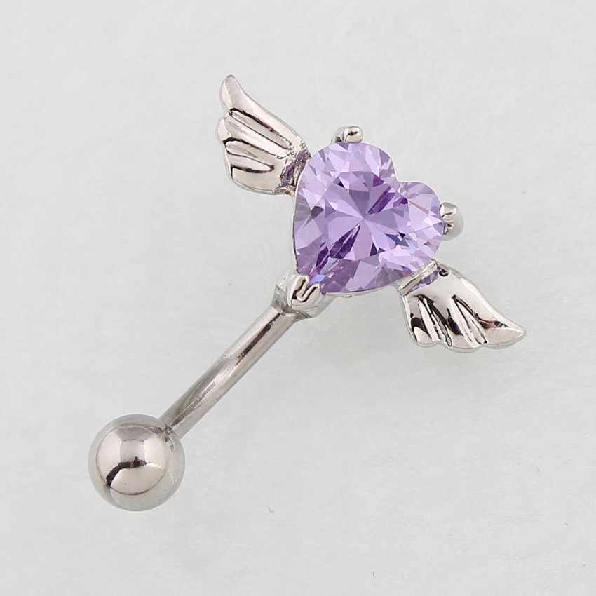 Navel Ring With Inverted Heart-shaped Wings, Medical Stainless Steel Curved Bar Body Piercing, Retail And Wholesale_voghion.com