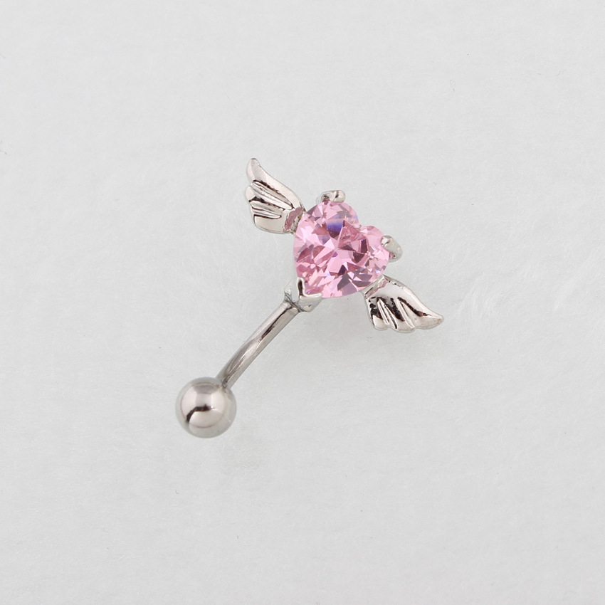 Navel Ring With Inverted Heart-shaped Wings, Medical Stainless Steel Curved Bar Body Piercing, Retail And Wholesale_voghion.com