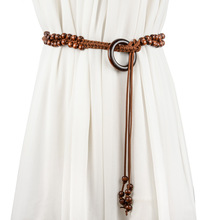 新款波西米亚配长裙女士民族风腰带 配毛衣打结装饰腰链木扣皮带