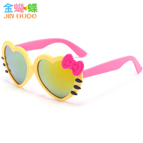 Children's sun glasses with heart-colored film, bow tie design, cute cartoon style, for girls, factory wholesale
