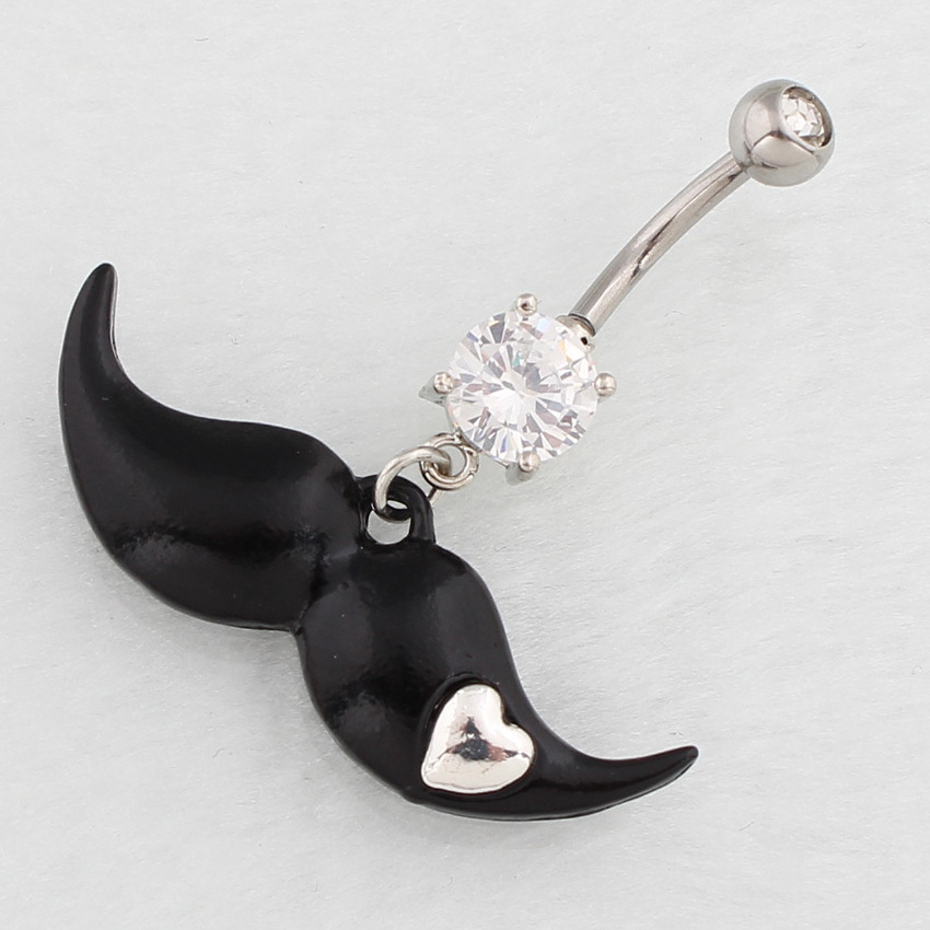 Piercing de umbigo com zircônia formato bigode aço inoxidável_voghion.com