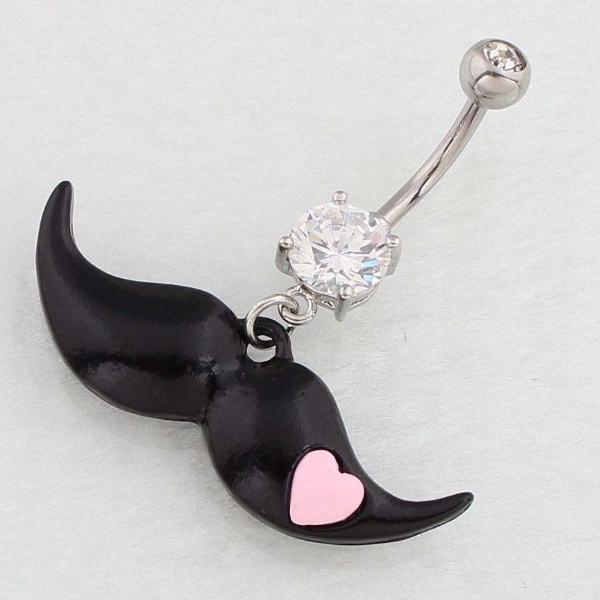 Piercing de umbigo com zircônia formato bigode aço inoxidável_voghion.com