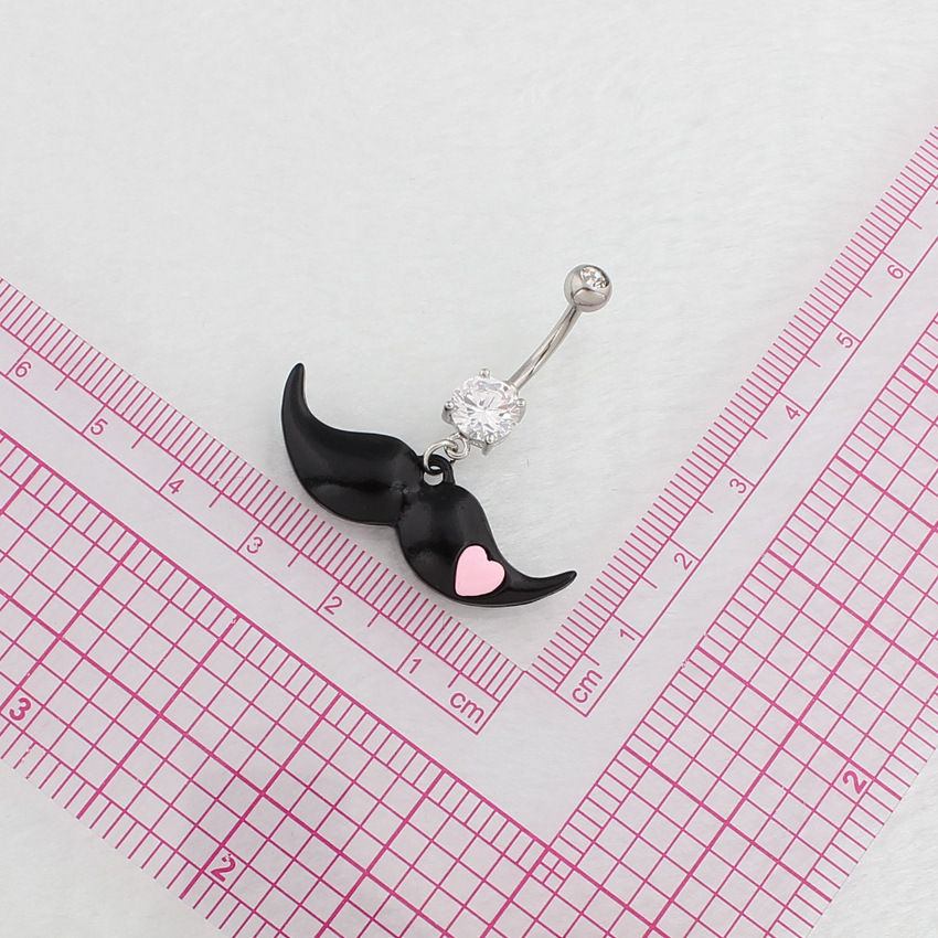 Piercing de umbigo com zircônia formato bigode aço inoxidável_voghion.com