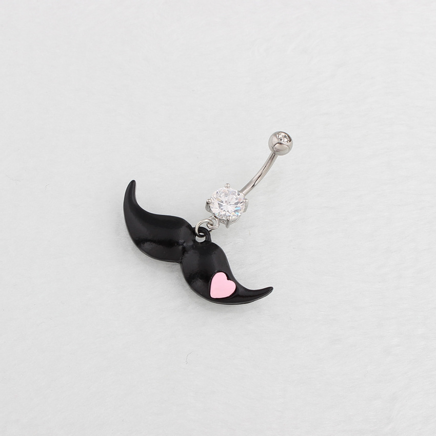 Piercing de umbigo com zircônia formato bigode aço inoxidável_voghion.com