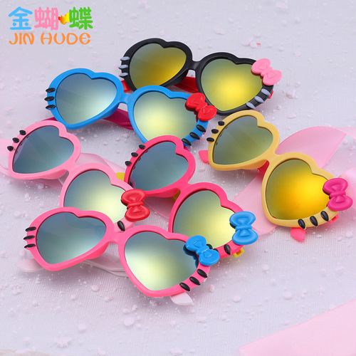 Children's sun glasses with heart-colored film, bow tie design, cute cartoon style, for girls, factory wholesale