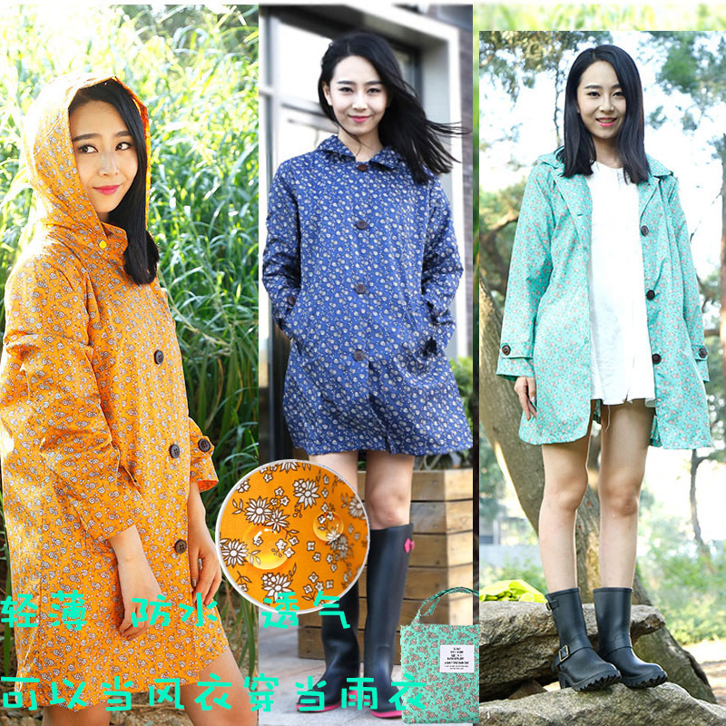 Women's Raincoat Adult Korean Fashion Foreign Trade Waterproof Windbreaker Women's Long Floral One-piece Poncho Personality Cute