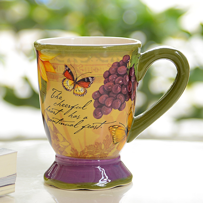 Taza de gallo de cerámica de corazón de niña, taza de café, taza de leche, taza de desayuno, flor pintada a mano, taza, personalizada