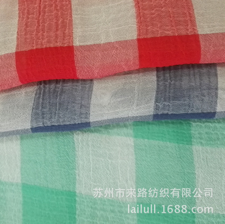吴江雪纺 双色格子纳米绉 阳离子格子雪纺 女装童装格子雪纺面料