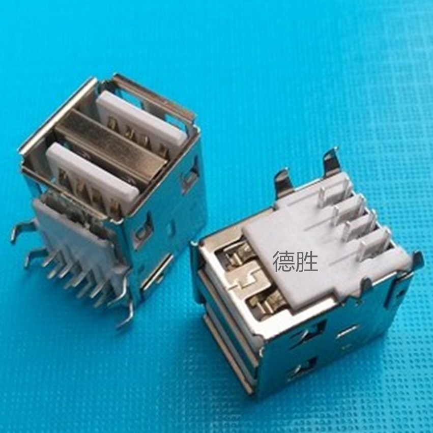 供应USB A母双层90度弯脚  双USB母座卧式插脚