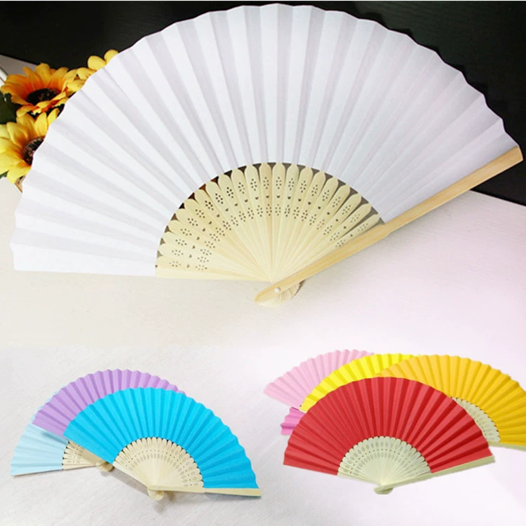 7″ folding paper fan, blank Chinese style, single OPP bag, folded 21 cm, spread ~37.5 cm