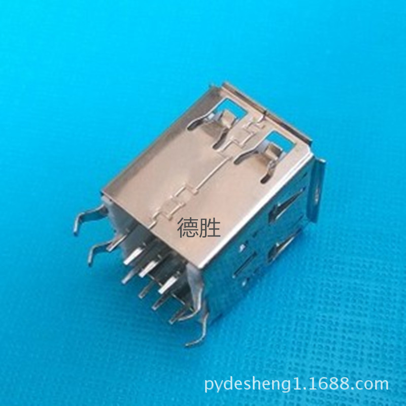 【厂家直营】USB母座180度双层直插长体17.0MM/双层立式四脚插板