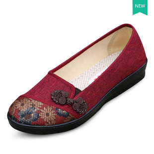 2024 Xinqing Women's Flats New Spring & Fall Shallow Mouth Mother's Shoes Ethnic Style Flats Women's Old Beijing Cloth Shoes Dropshipping