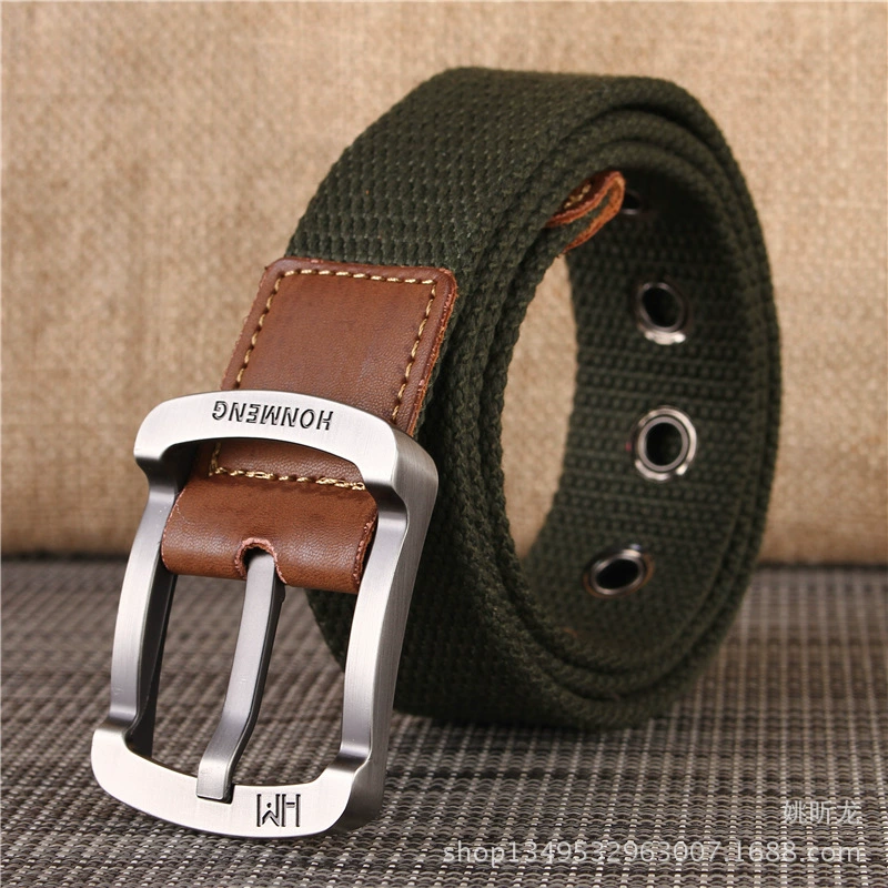 Men's cloth belt, Korean school style, canvas with faux-leather buckle, 105–125 cm