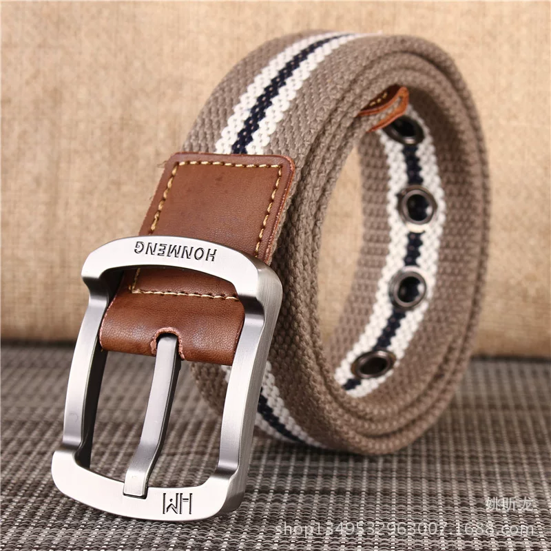 Men's cloth belt, Korean school style, canvas with faux-leather buckle, 105–125 cm