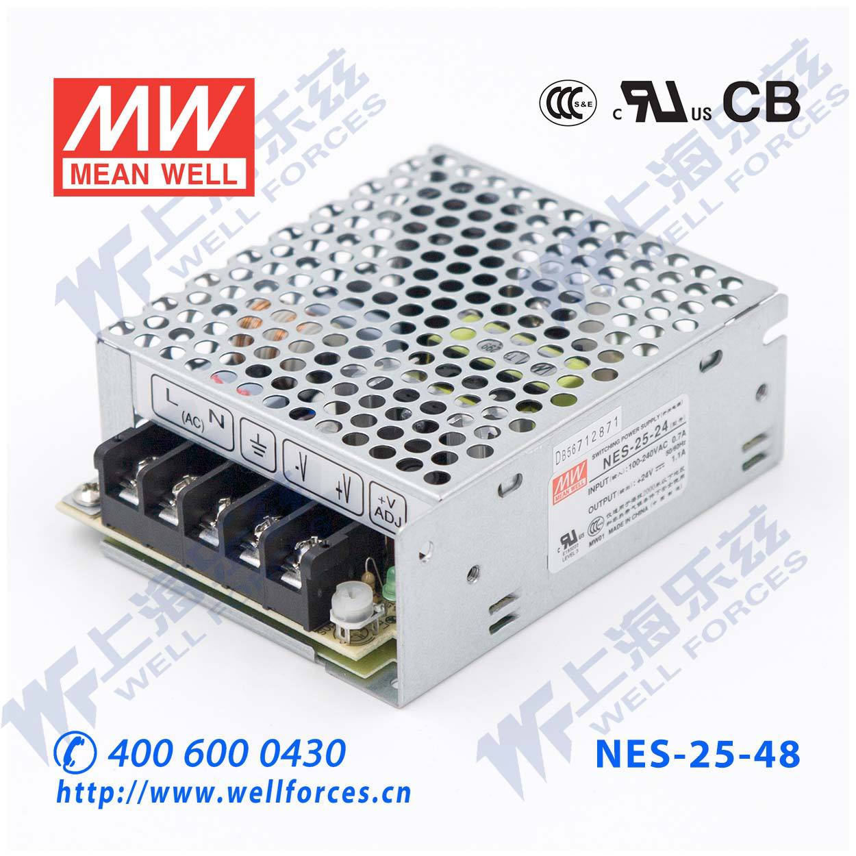 特价台湾明纬NES-25-48电源15W直流开关稳压220V转48V0.57A 工控