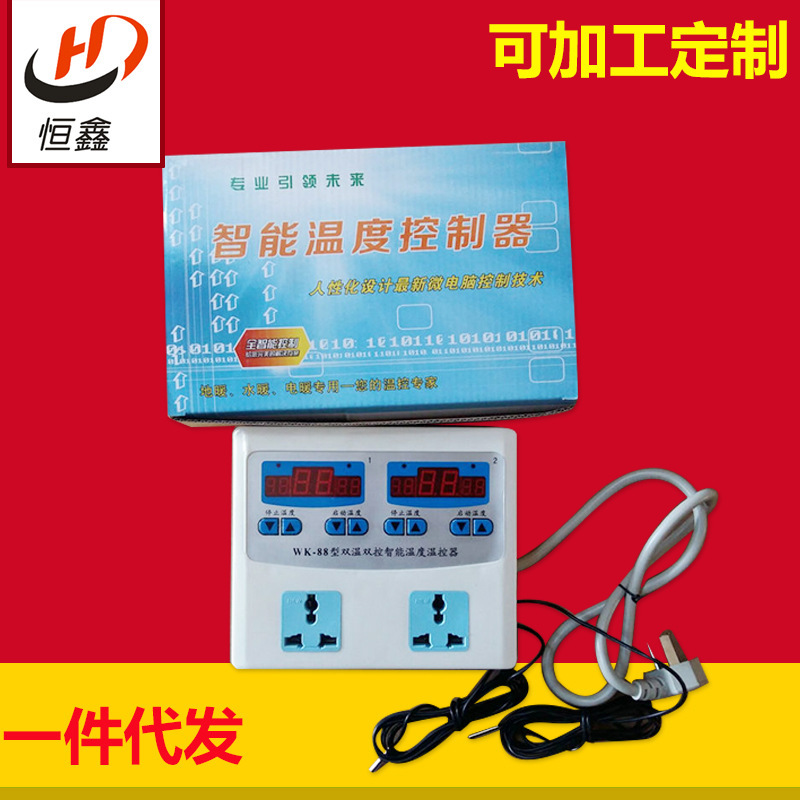 Digital Display Thermometer Wk-88 Intelligent Digital Display Dual-Channel Temperature Controller Small Intelligent Thermostat Wholesale