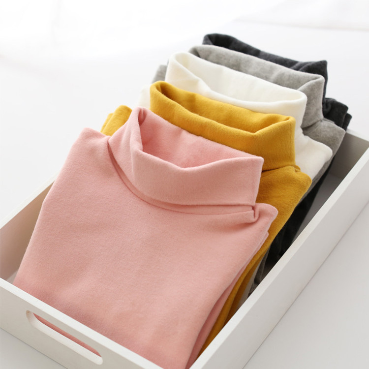 Camiseta de otoño e invierno 2024 camisa de fondo de estilo explosivo cuello medio camisa de fondo de manga larga para niños coreanos camisa de fondo de cuello alto de algodón puro