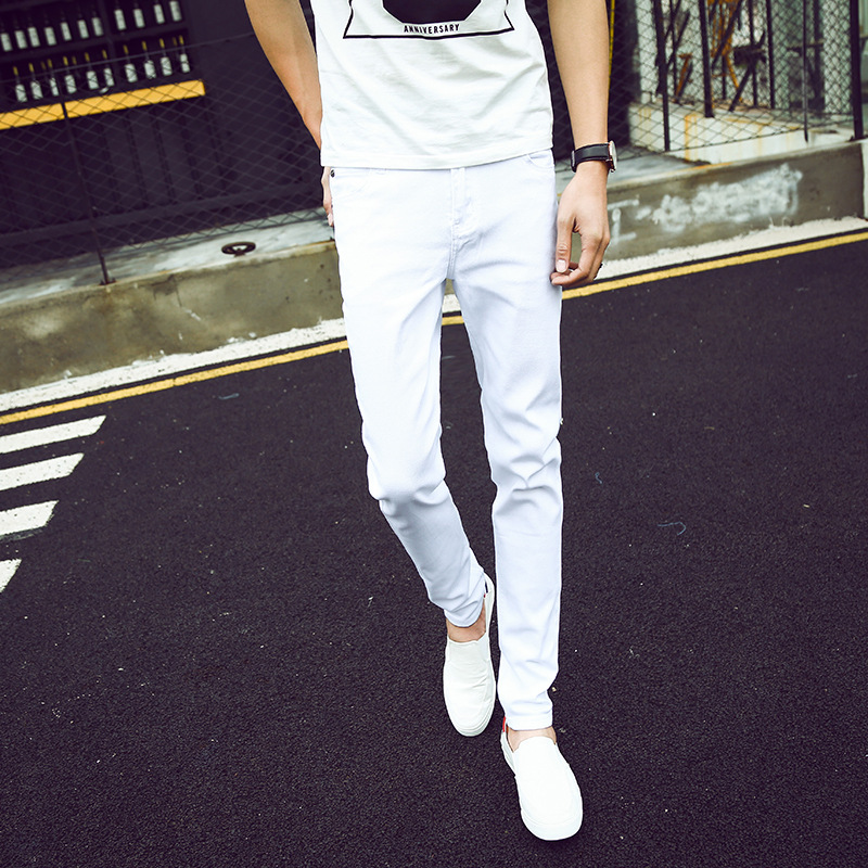 Spring and autumn men's white jeans slim elastic leggings tide long pants 8011 a generation of hair
