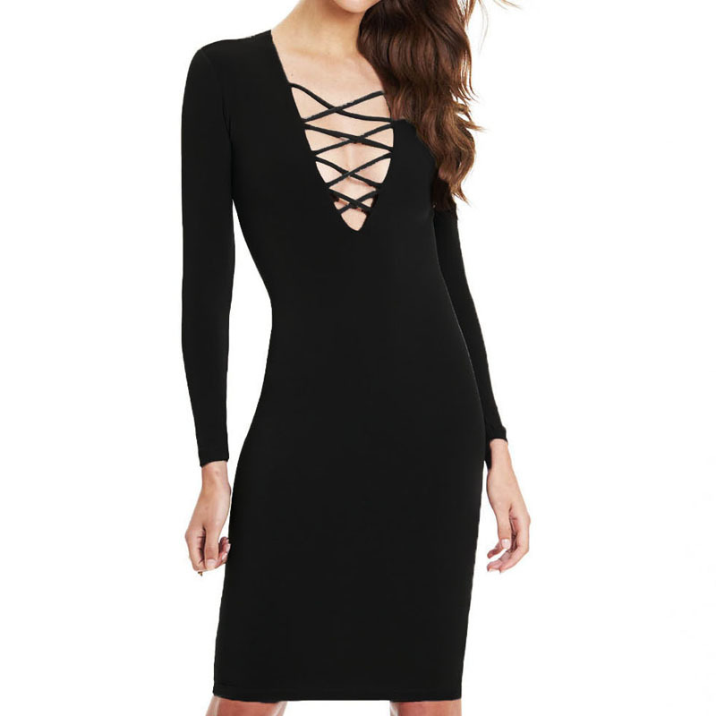 European and American Foreign Trade 2026 Autumn and Winter Aliexpress Ebay Supply Long-Sleeved Sexy Strappy Nightclub Dress