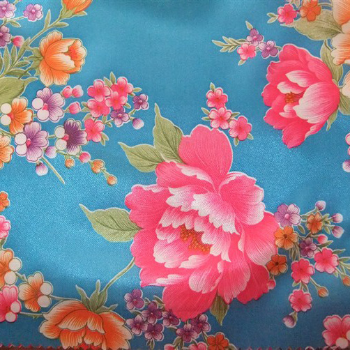 厂家直销 印花色丁布 色丁多彩牡丹 印花里布 服装面料