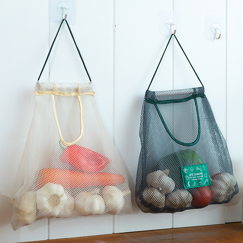 Kitchen wall-mounted fruit and vegetable hanging bag garlic net bag onion ginger storage bag multi-layer woven mesh bag wholesale