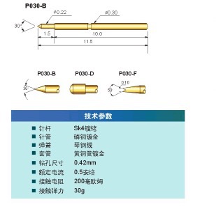 现货供应pt030光板探针 进口ic测试探针 pogo 高碳钢镀铑探针