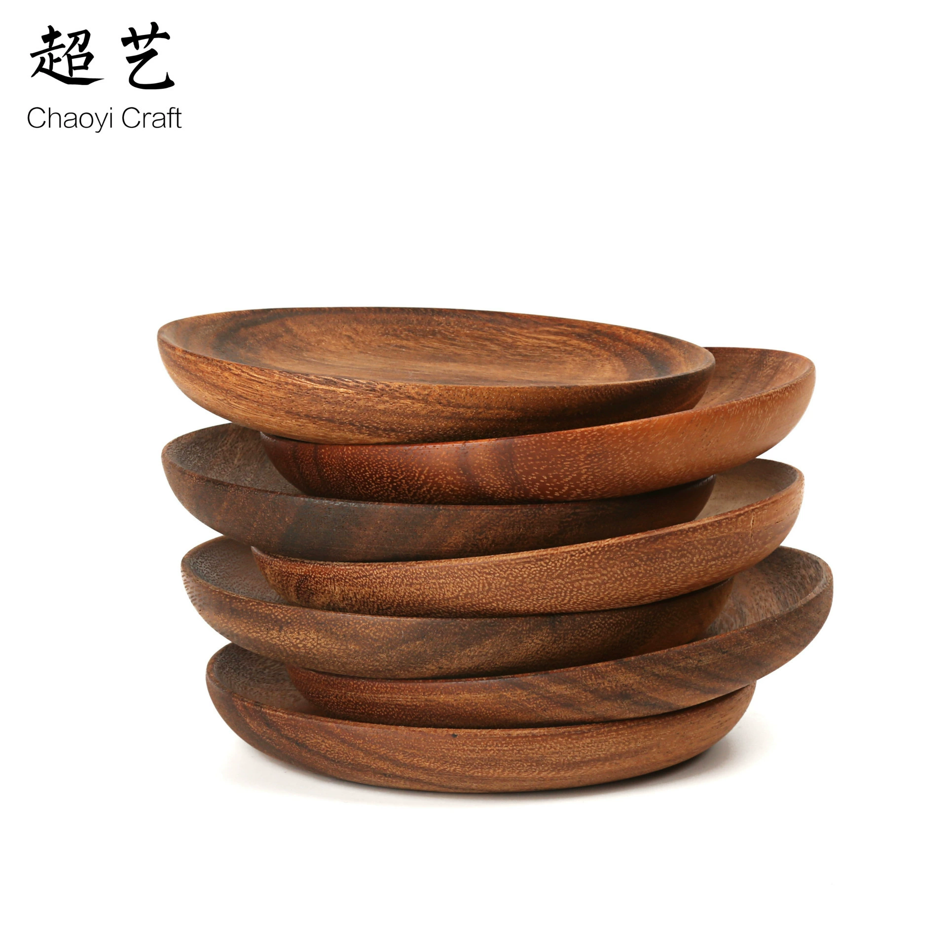 Круглая тарелка из аккации (Chaoyi Craft) — цельная акация, несколько размеров для торта и закусок