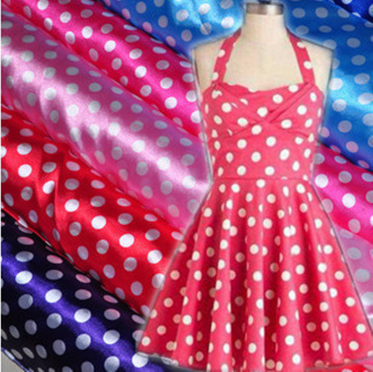 Factory direct satin printed fabric garment chemical fiber fabric polyester eight beauty satin polka dot silk fabric
